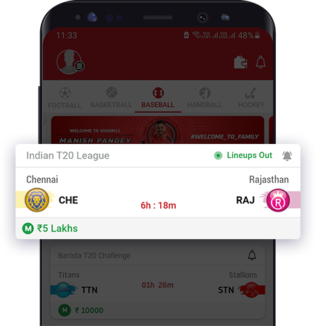 Select Match for Baseball Contests on fantasy app